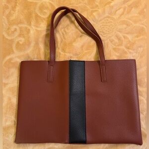 Vince Camuto Vegan Leather Tote/Bag/Purse Brown with Black Stripe